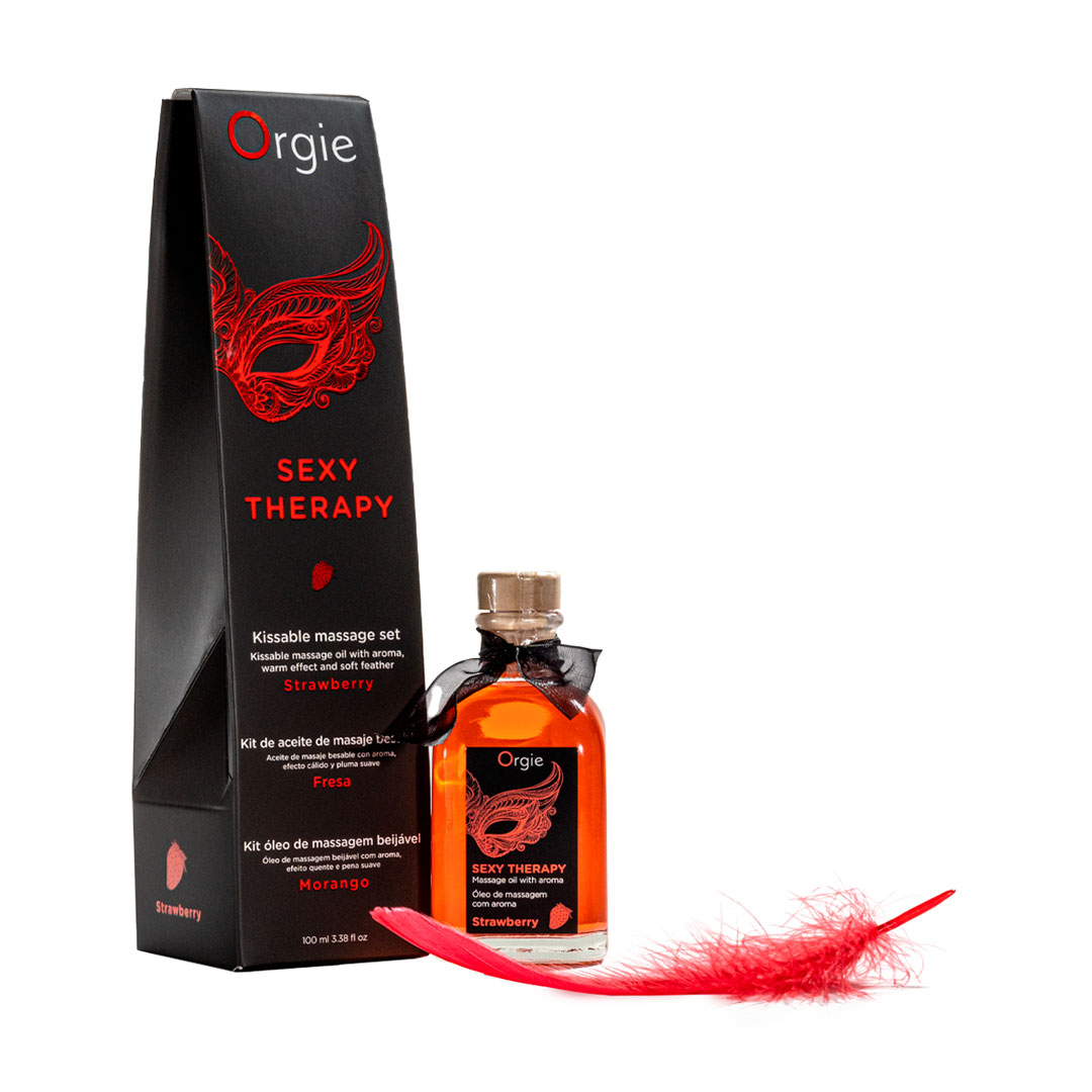 Набір для інтимного масажу Orgie Sexy Therapy Strawberry (їстівна масажна олія, 100 мл + перо, 1 шт)